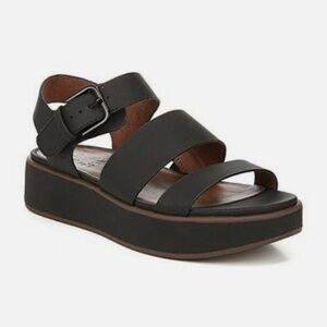 Naturalizer Black Leather Triple Strap Platform Sandals